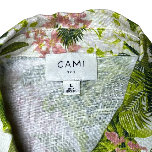 Cami NYC Belkis Shirt Crystal Embellished Buttons Linen Floral Tropical Top sz L - Picture 9 of 12